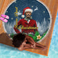 Isom Dart Christmas Beach Blanket Black Cowboy  Santa Western Snow Winter