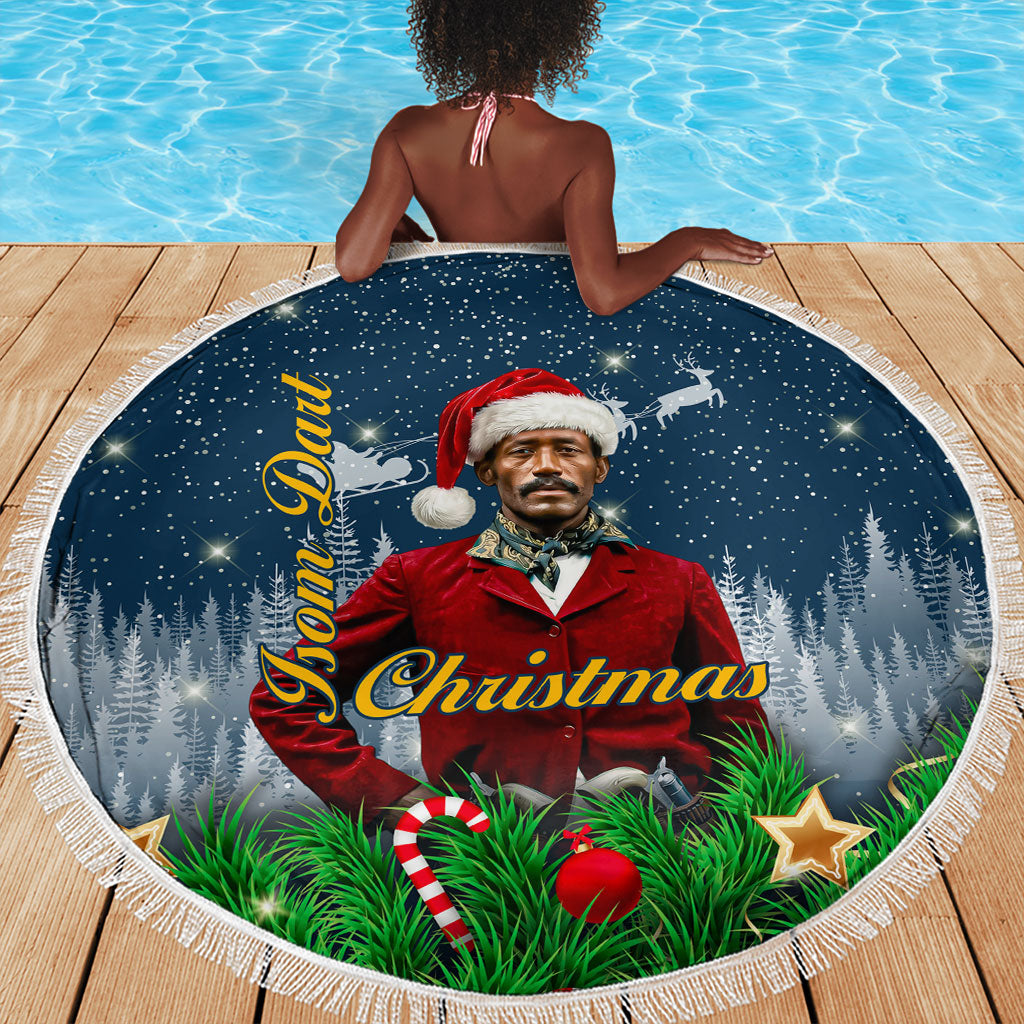 Isom Dart Christmas Beach Blanket Black Cowboy  Santa Western Snow Winter