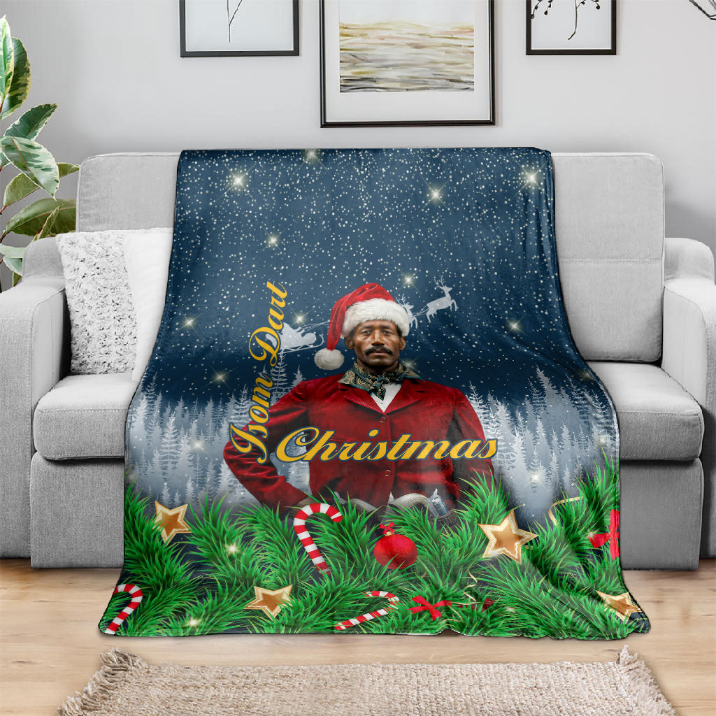 Isom Dart Christmas Blanket Black Cowboy  Santa Western Snow Winter