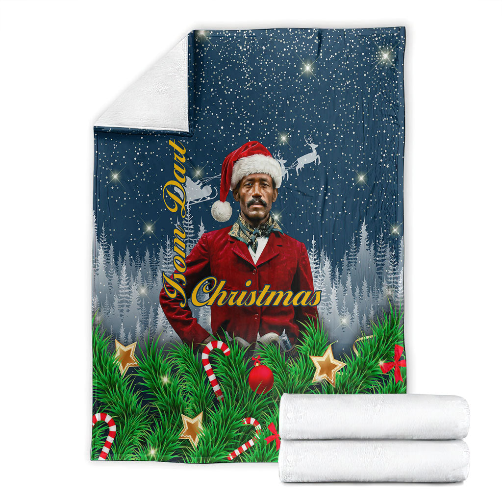 Isom Dart Christmas Blanket Black Cowboy  Santa Western Snow Winter
