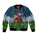 Isom Dart Christmas Bomber Jacket Black Cowboy  Santa Western Snow Winter