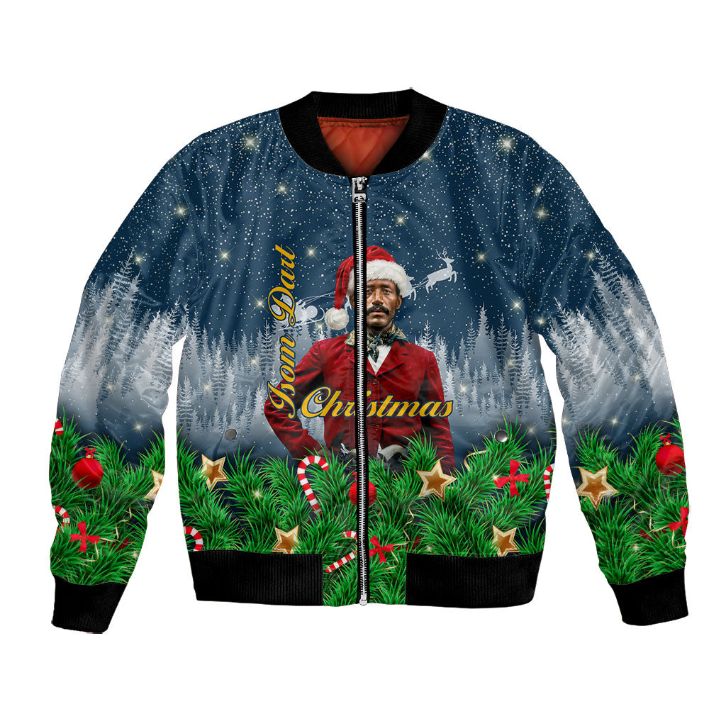Isom Dart Christmas Bomber Jacket Black Cowboy  Santa Western Snow Winter