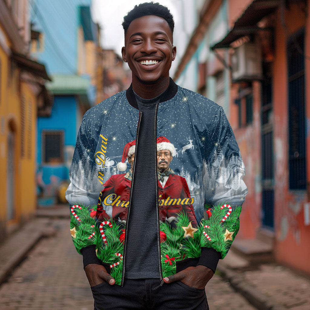 Isom Dart Christmas Bomber Jacket Black Cowboy  Santa Western Snow Winter