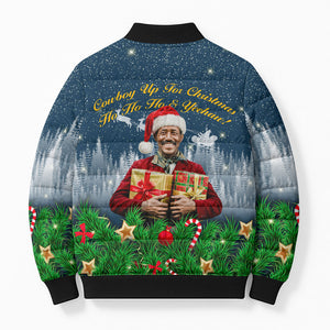 Isom Dart Christmas Bomber Puffer Jacket Black Cowboy  Santa Western Snow Winter
