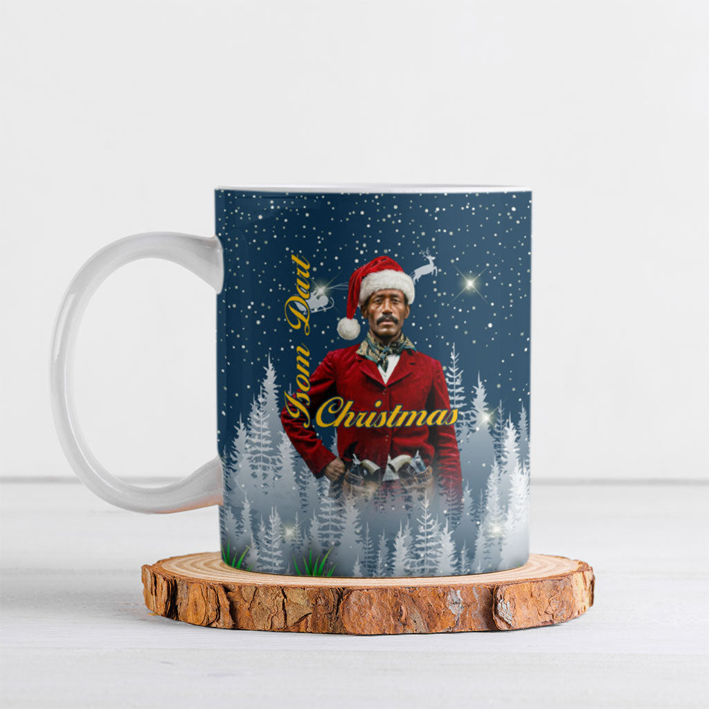 Isom Dart Christmas Ceramic Mug Black Cowboy  Santa Western Snow Winter