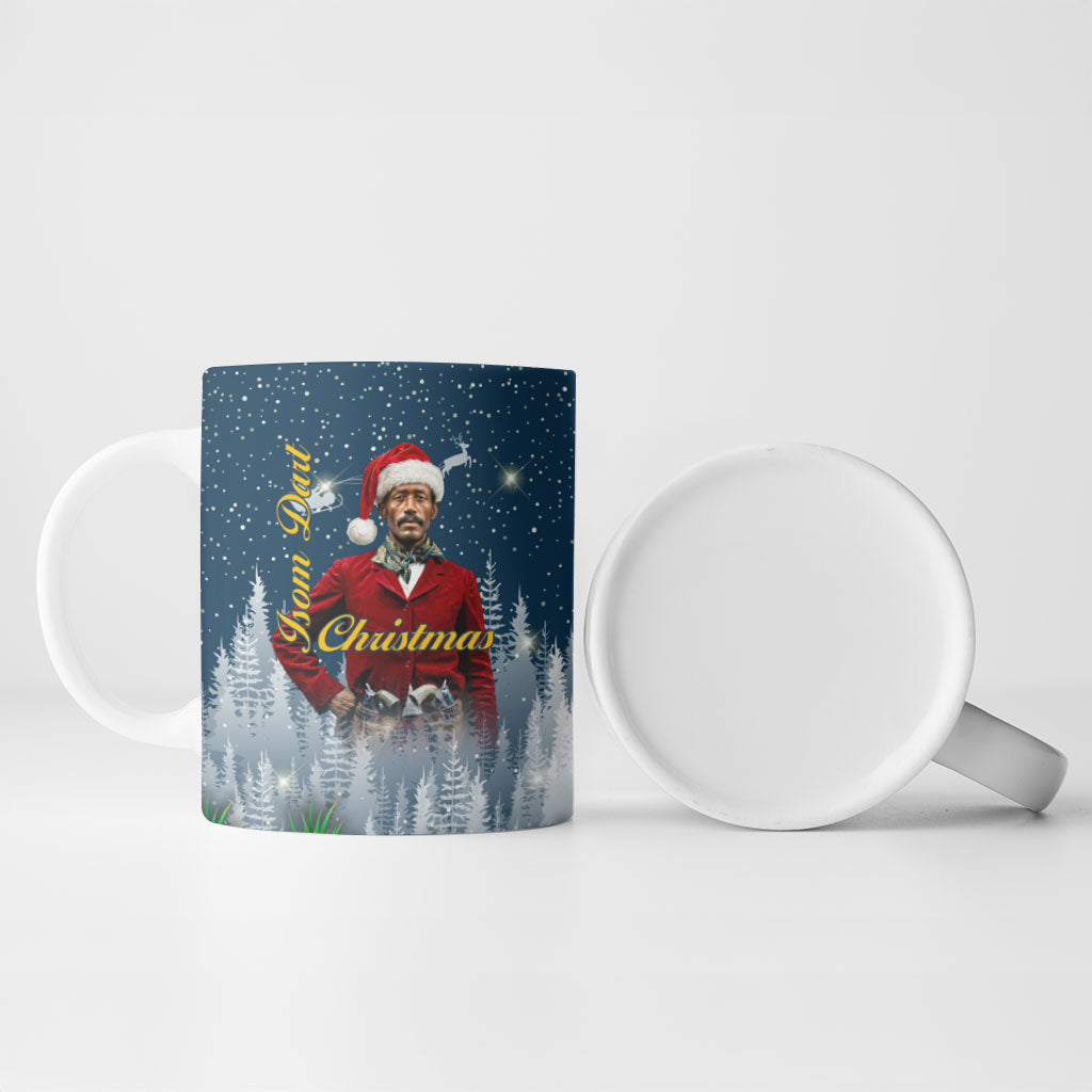 Isom Dart Christmas Ceramic Mug Black Cowboy  Santa Western Snow Winter