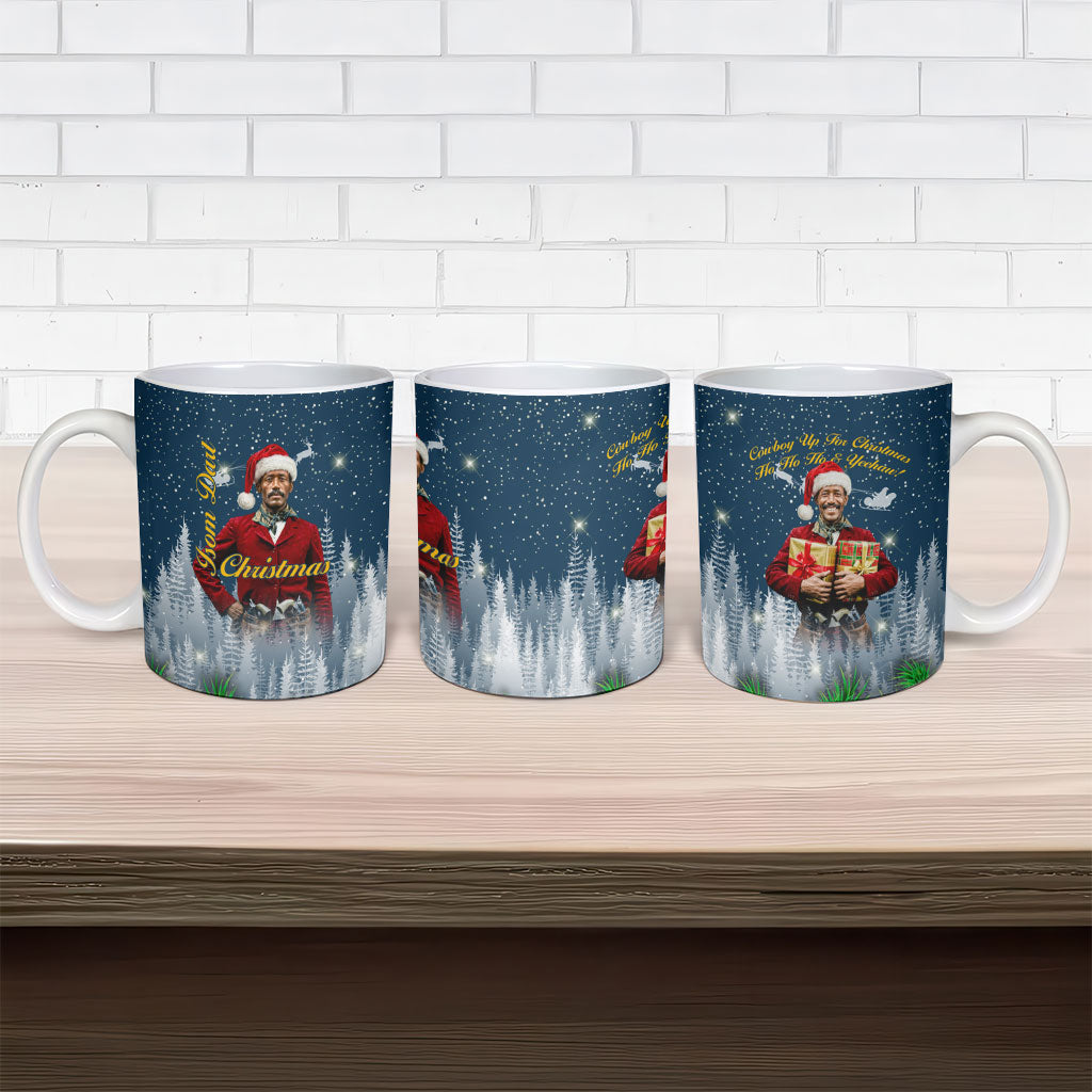 Isom Dart Christmas Ceramic Mug Black Cowboy  Santa Western Snow Winter