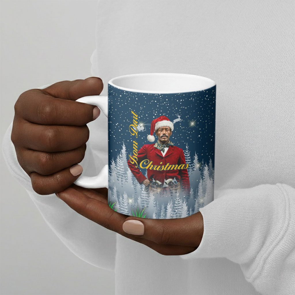 Isom Dart Christmas Ceramic Mug Black Cowboy  Santa Western Snow Winter