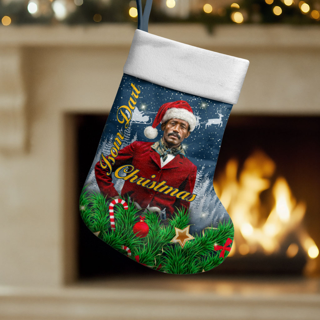 Isom Dart Christmas Stocking Black Cowboy  Santa Western Snow Winter
