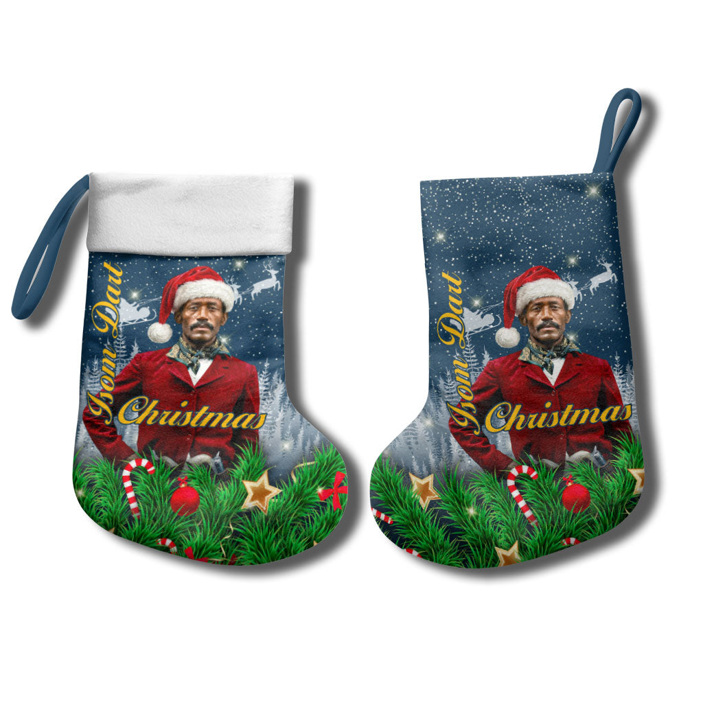 Isom Dart Christmas Stocking Black Cowboy  Santa Western Snow Winter