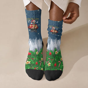 Isom Dart Christmas Crew Socks Black Cowboy  Santa Western Snow Winter