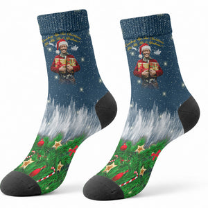 Isom Dart Christmas Crew Socks Black Cowboy  Santa Western Snow Winter