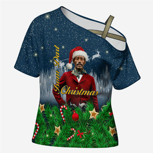 Isom Dart Christmas Cross Shoulder Shirt Black Cowboy  Santa Western Snow Winter