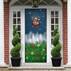 Isom Dart Christmas Door Cover Black Cowboy  Santa Western Snow Winter