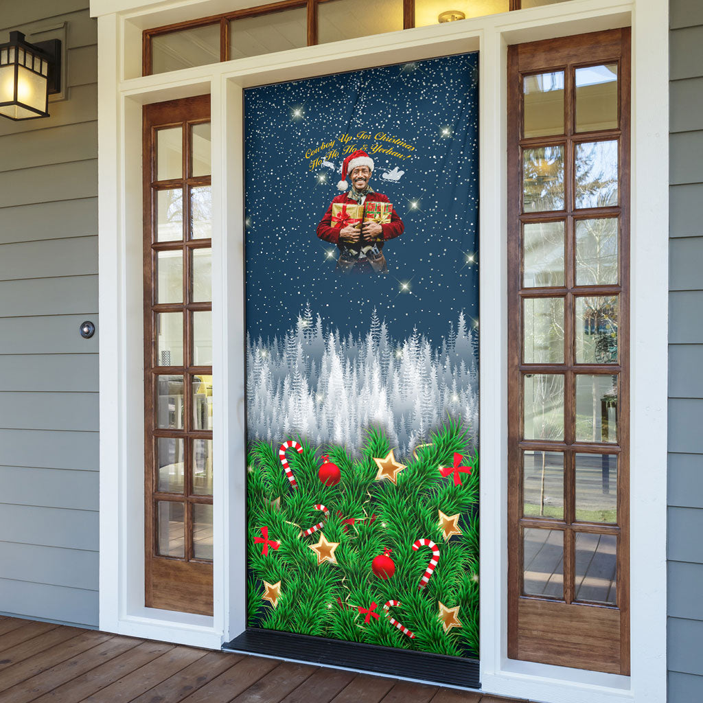 Isom Dart Christmas Door Cover Black Cowboy  Santa Western Snow Winter