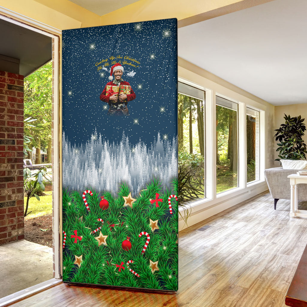 Isom Dart Christmas Door Cover Black Cowboy  Santa Western Snow Winter