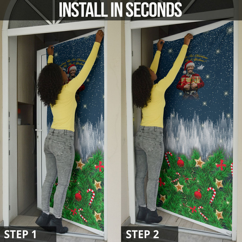 Isom Dart Christmas Door Cover Black Cowboy  Santa Western Snow Winter