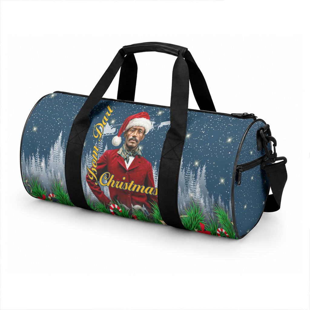 Isom Dart Christmas Duffle Bag Black Cowboy  Santa Western Snow Winter