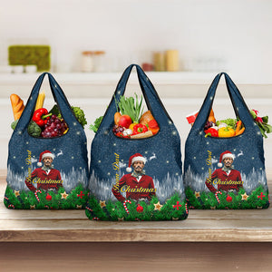 Isom Dart Christmas Grocery Bag Black Cowboy  Santa Western Snow Winter