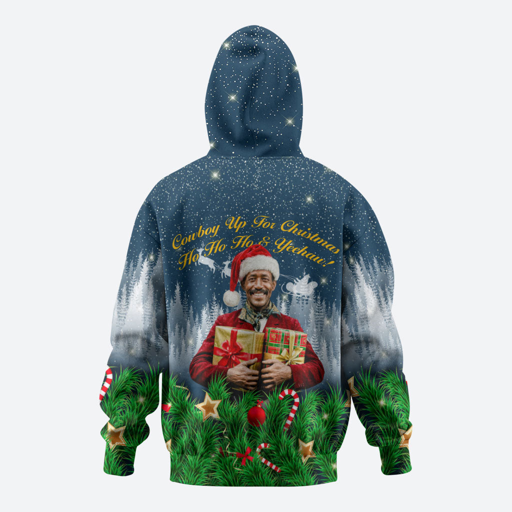Isom Dart Christmas Hoodie Black Cowboy  Santa Western Snow Winter