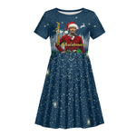 Isom Dart Christmas Kid Short Sleeve Dress Black Cowboy  Santa Western Snow Winter