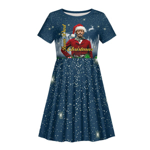 Isom Dart Christmas Kid Short Sleeve Dress Black Cowboy  Santa Western Snow Winter