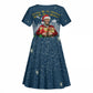 Isom Dart Christmas Kid Short Sleeve Dress Black Cowboy  Santa Western Snow Winter