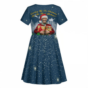 Isom Dart Christmas Kid Short Sleeve Dress Black Cowboy  Santa Western Snow Winter