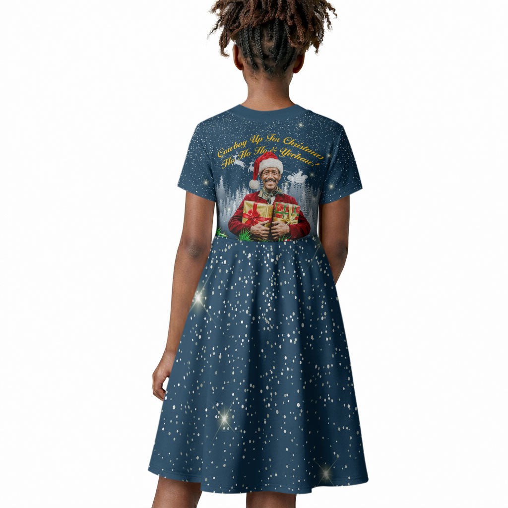 Isom Dart Christmas Kid Short Sleeve Dress Black Cowboy  Santa Western Snow Winter