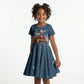 Isom Dart Christmas Kid Short Sleeve Dress Black Cowboy  Santa Western Snow Winter