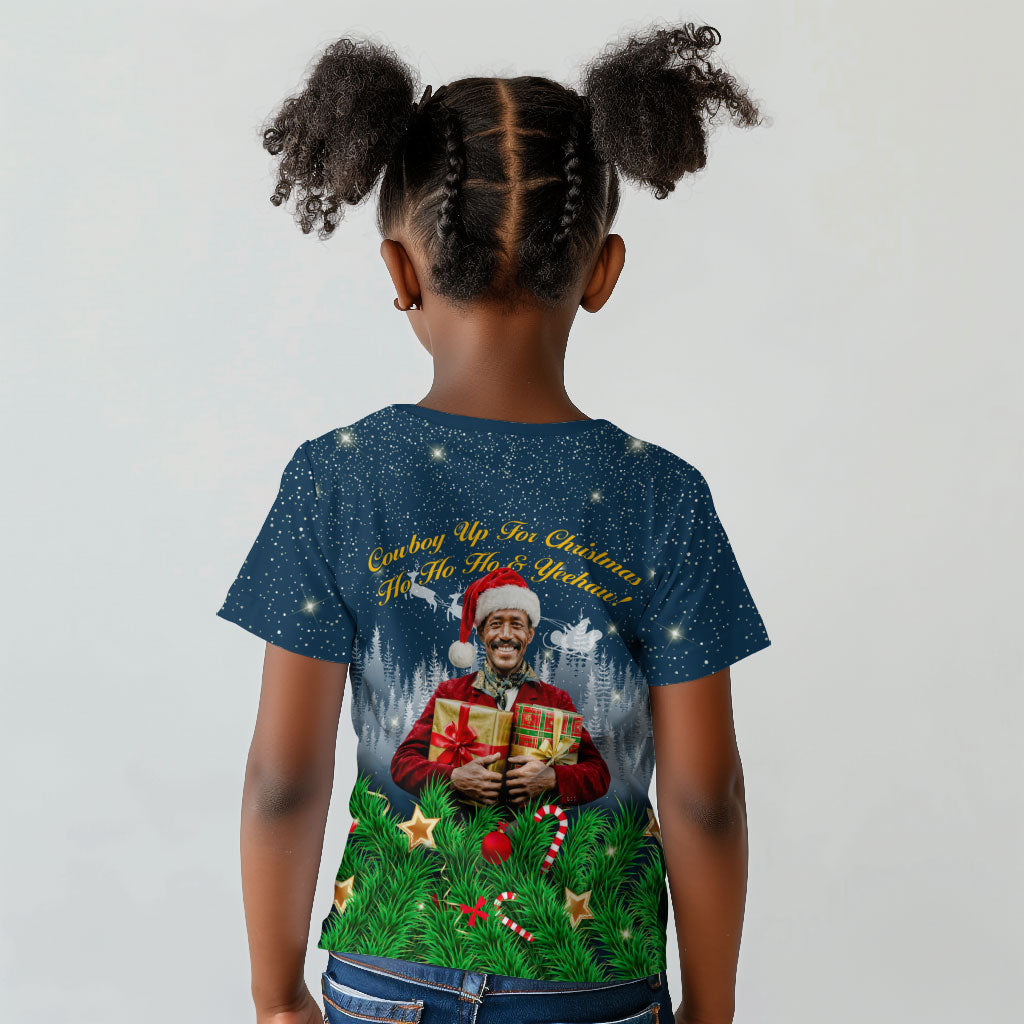 Isom Dart Christmas Kid T shirt Black Cowboy  Santa Western Snow Winter