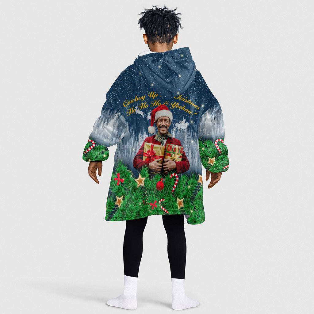 Isom Dart Christmas Kid Wearable Blanket Hoodie Black Cowboy  Santa Western Snow Winter