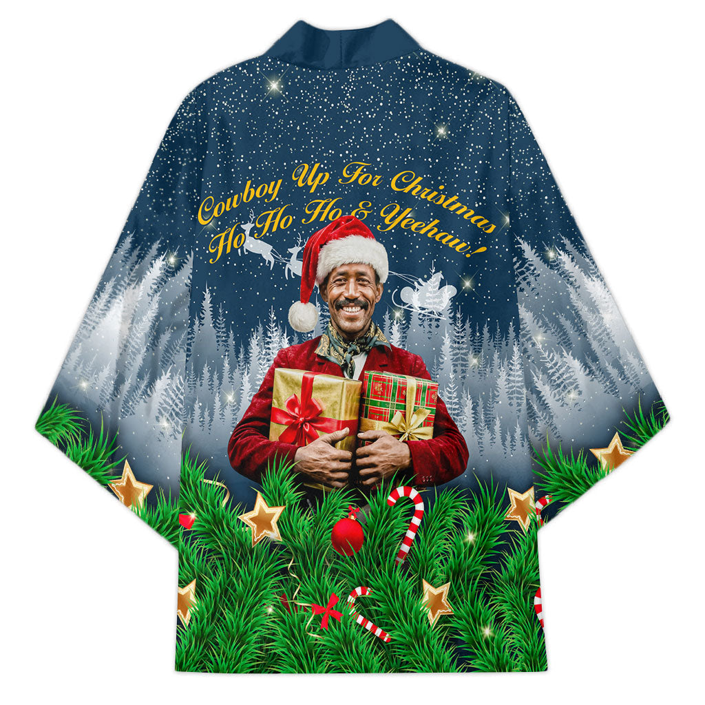 Isom Dart Christmas Kimono Black Cowboy  Santa Western Snow Winter
