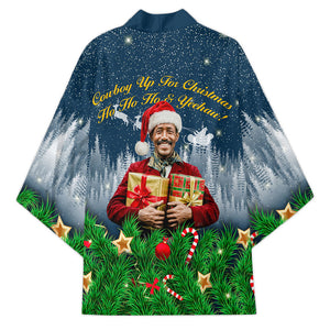 Isom Dart Christmas Kimono Black Cowboy  Santa Western Snow Winter