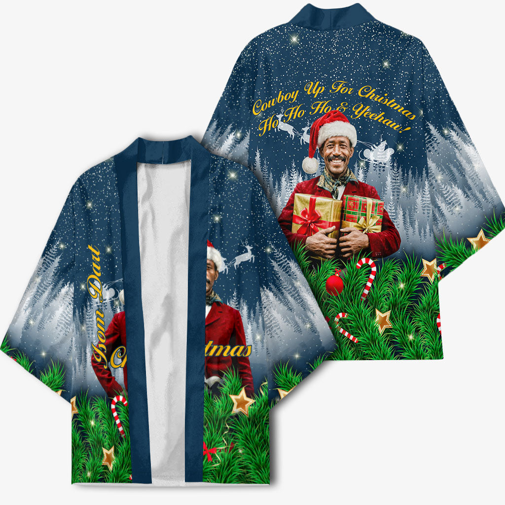 Isom Dart Christmas Kimono Black Cowboy  Santa Western Snow Winter
