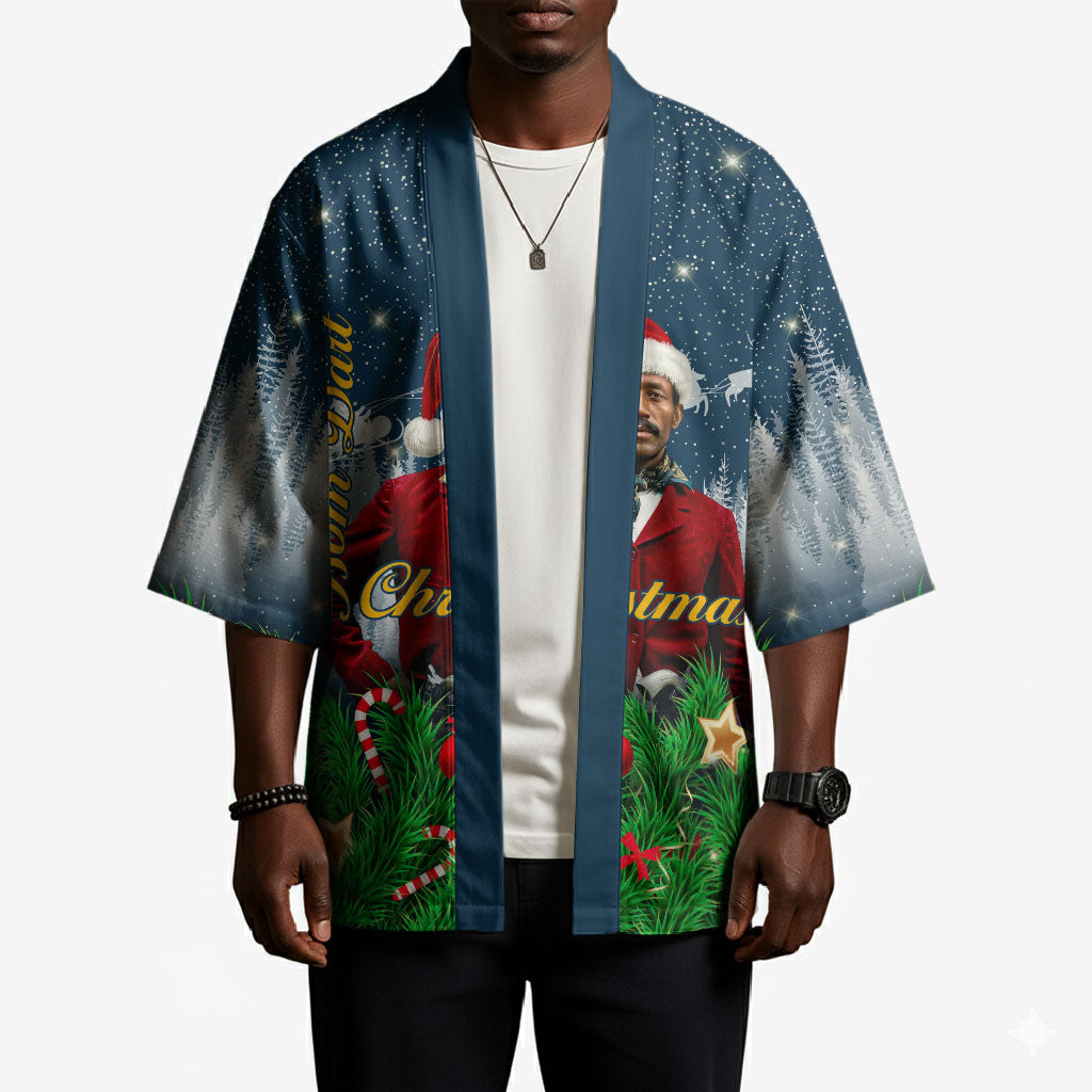 Isom Dart Christmas Kimono Black Cowboy  Santa Western Snow Winter