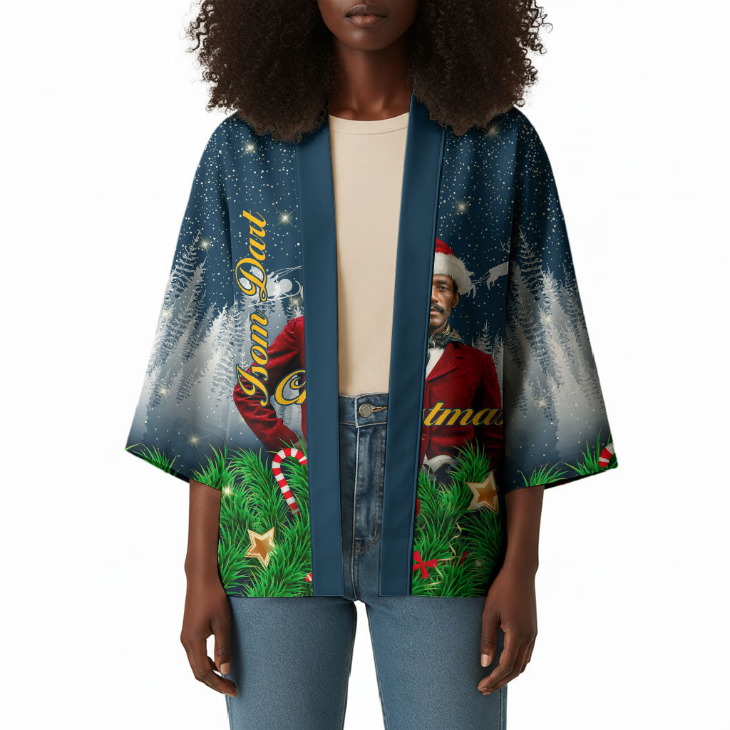 Isom Dart Christmas Kimono Black Cowboy  Santa Western Snow Winter