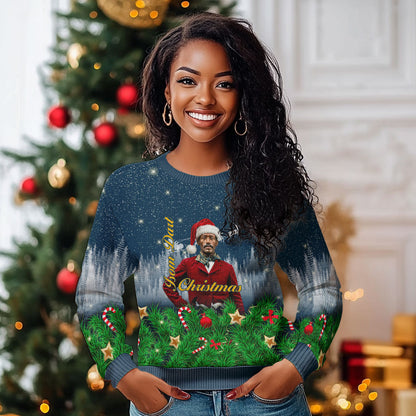 Isom Dart Christmas Ugly Christmas Sweater Black Cowboy  Santa Western Snow Winter