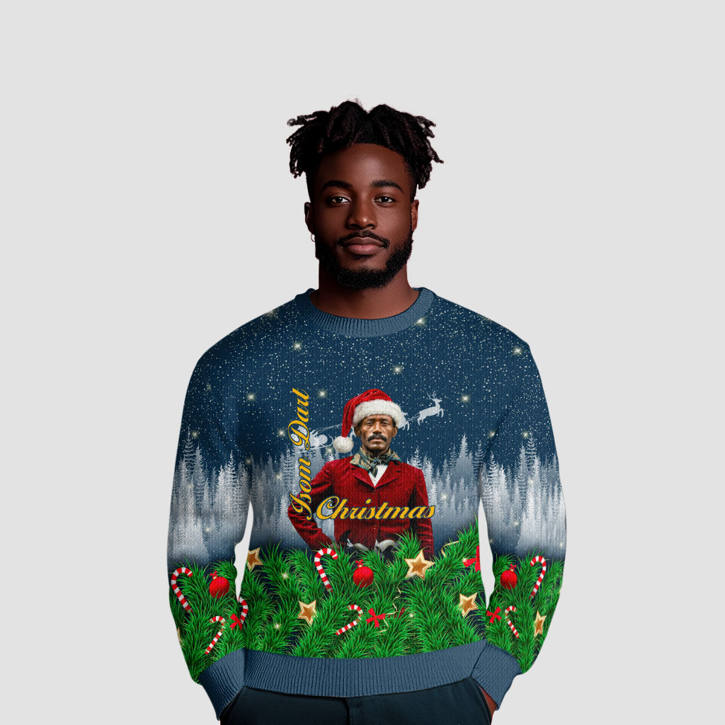 Isom Dart Christmas Ugly Christmas Sweater Black Cowboy  Santa Western Snow Winter