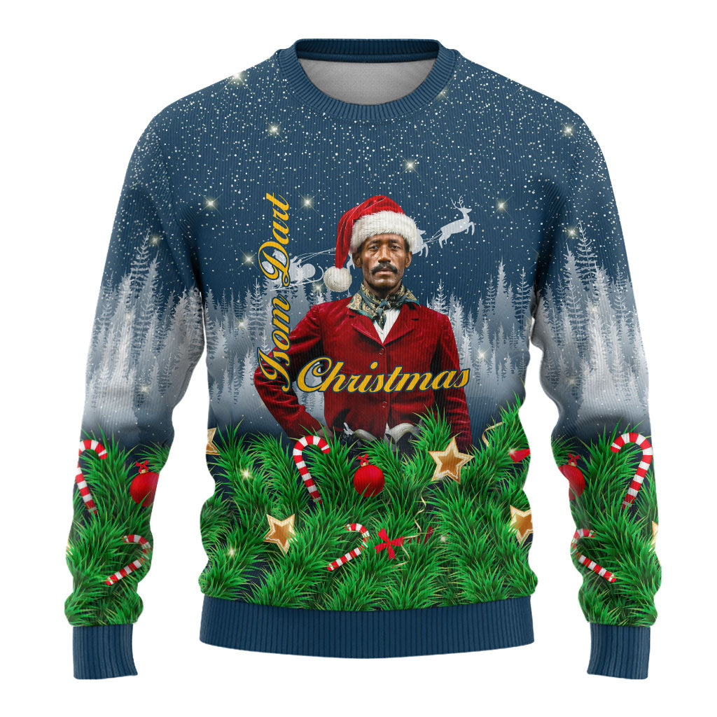 Isom Dart Christmas Ugly Christmas Sweater Black Cowboy  Santa Western Snow Winter