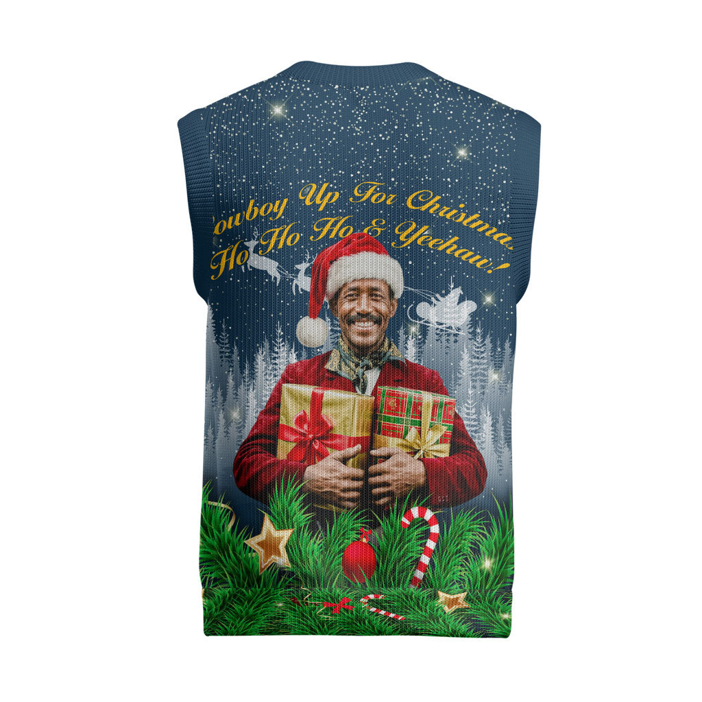 Isom Dart Christmas Knitted V-Neck Vest Black Cowboy  Santa Western Snow Winter