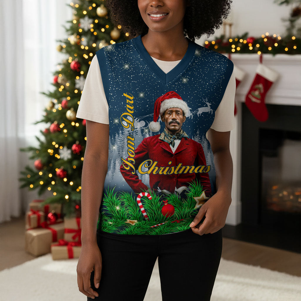 Isom Dart Christmas Knitted V-Neck Vest Black Cowboy  Santa Western Snow Winter