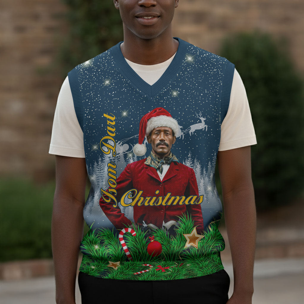 Isom Dart Christmas Knitted V-Neck Vest Black Cowboy  Santa Western Snow Winter
