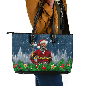 Isom Dart Christmas Leather Tote Bag Black Cowboy  Santa Western Snow Winter