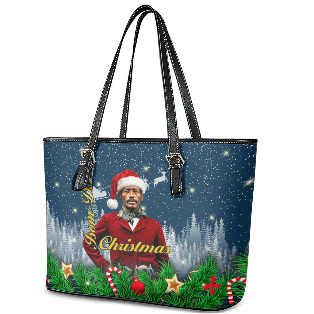Isom Dart Christmas Leather Tote Bag Black Cowboy  Santa Western Snow Winter