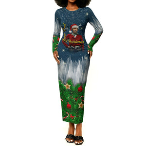 Isom Dart Christmas Long Sleeve Bodycon Dress Black Cowboy  Santa Western Snow Winter