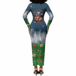 Isom Dart Christmas Long Sleeve Bodycon Dress Black Cowboy  Santa Western Snow Winter