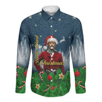 Isom Dart Christmas Long Sleeve Button Shirt Black Cowboy  Santa Western Snow Winter