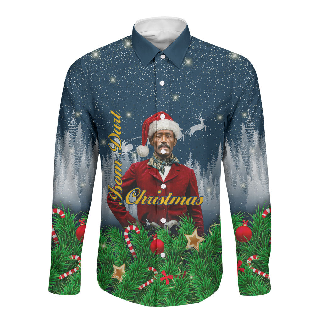 Isom Dart Christmas Long Sleeve Button Shirt Black Cowboy  Santa Western Snow Winter