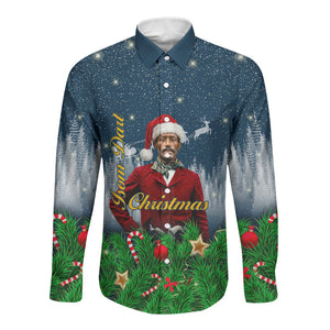 Isom Dart Christmas Long Sleeve Button Shirt Black Cowboy  Santa Western Snow Winter